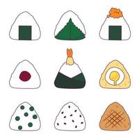 vario onigiri. mano disegnato colorato vettore impostare. giapponese cartone animato stile. di moda illustrazione.