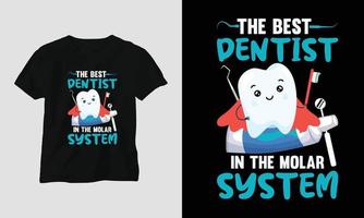 vettore dentista maglietta o manifesto carino design con cartone animato dente, dentale elementi, eccetera.