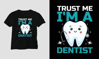 vettore dentista maglietta o manifesto carino design con cartone animato dente, dentale elementi, eccetera.