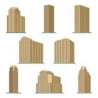 impostato di otto moderno grattacielo edificio su un' bianca sfondo. Visualizza di il edificio a partire dal il parte inferiore. isometrico vettore illustrazione.