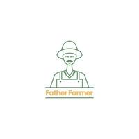 vecchio uomo cappello contadino baffi felicità agricoltura minimo Linee arte logo design vettore icona illustrazione modello