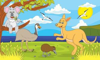 australiano animale illustrazione, canguro, koala, emu e Kiwi. bene per figli di storia libri, formazione scolastica, manifesti, stampa, siti web e Di Più vettore
