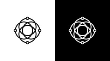 atomo logo monogramma molecola nero e bianca icona illustrazione stile disegni modelli vettore