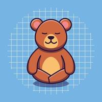 carino orso personaggio Meditare cartone animato vettore illustrazione