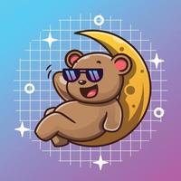carino orso rilassante su il mezzaluna Luna cartone animato portafortuna illustrazione vettore