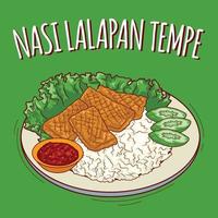 nasi lalapan tempe illustrazione indonesiano cibo con cartone animato stile vettore