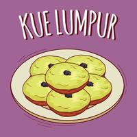 kue Lumpur illustrazione indonesiano cibo con cartone animato stile vettore