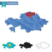 Kazakistan blu Basso poli carta geografica con capitale astana. vettore