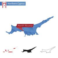 settentrionale Cipro blu Basso poli carta geografica con capitale nord nicosia. vettore