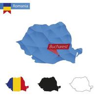 Romania blu Basso poli carta geografica con capitale bucarest. vettore