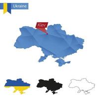 Ucraina blu Basso poli carta geografica con capitale kiev. vettore