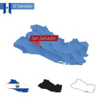 EL salvador blu Basso poli carta geografica con capitale san salvatore. vettore