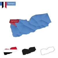 yemen blu Basso poli carta geografica con capitale sanaa. vettore
