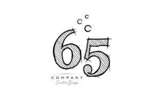 mano disegno numero 65 logo icona design per azienda modello. creativo logotipo nel matita stile vettore