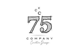 mano disegno numero 75 logo icona design per azienda modello. creativo logotipo nel matita stile vettore