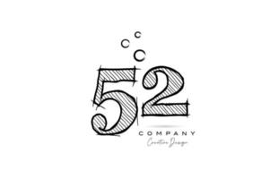 mano disegno numero 52 logo icona design per azienda modello. creativo logotipo nel matita stile vettore