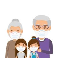 nonni con nipoti che usano la maschera per il viso vettore