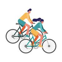 giovane coppia in sella a biciclette vettore