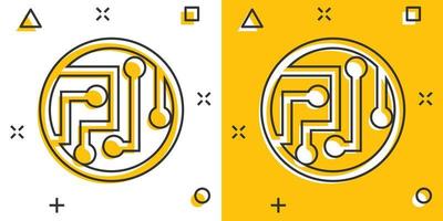 circuito tavola icona nel comico stile. tecnologia microchip vettore cartone animato illustrazione pittogramma. processore scheda madre attività commerciale concetto spruzzo effetto.