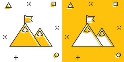 missione campione icona nel comico stile. montagna cartone animato vettore illustrazione su bianca isolato sfondo. comando spruzzo effetto attività commerciale concetto.