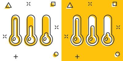 vettore termometro icona nel comico stile. obbiettivo cartello illustrazione pittogramma. termometro attività commerciale spruzzo effetto concetto.