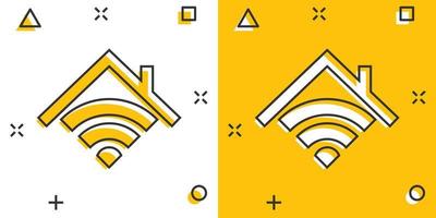 inteligente casa icona nel comico stile. Casa controllo vettore cartone animato illustrazione pittogramma. inteligente casa attività commerciale concetto spruzzo effetto.