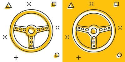 vettore cartone animato timone ruota icona nel comico stile. timone ruota cartello illustrazione pittogramma. timone attività commerciale spruzzo effetto concetto.
