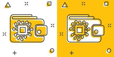 digitale portafoglio icona nel comico stile. crypto Borsa vettore cartone animato illustrazione pittogramma. in linea finanza, e-commerce attività commerciale concetto spruzzo effetto.