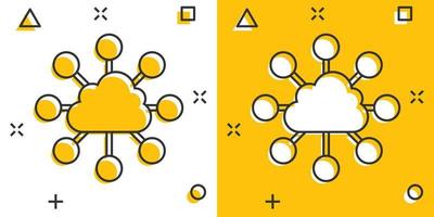 vettore cartone animato nube calcolo tecnologia icona nel comico stile. Infografica analitica illustrazione pittogramma. Rete attività commerciale spruzzo effetto concetto.