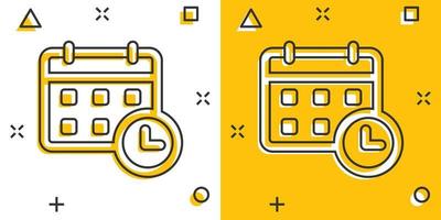 calendario ordine del giorno icona nel comico stile. progettista vettore cartone animato illustrazione pittogramma. calendario attività commerciale concetto spruzzo effetto.