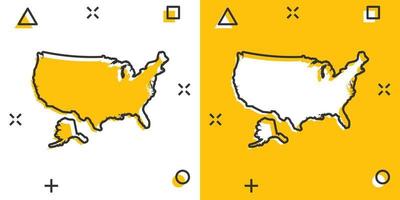 cartone animato colorato America carta geografica icona nel comico stile. Stati Uniti d'America cartello illustrazione pittogramma. nazione geografia spruzzo attività commerciale concetto. vettore