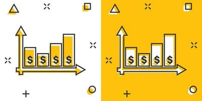 i soldi crescita icona nel comico stile. freccia progresso cartone animato vettore illustrazione su bianca isolato sfondo. carriera spruzzo effetto attività commerciale concetto.