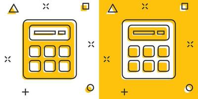 calcolatrice icona nel comico stile. calcolare cartone animato vettore illustrazione su bianca isolato sfondo. calcolo spruzzo effetto attività commerciale concetto.