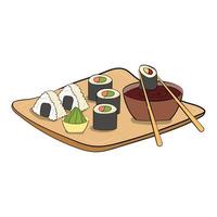 un' impostato di Sushi su un' piatto. vettore illustrazione su un' bianca sfondo.