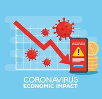 coronavirus 2019 ncov impatto sull'economia globale, covid 19 virus make down economy, impatto economico mondiale covid 19, statistiche aziendali e icone in calo vettore
