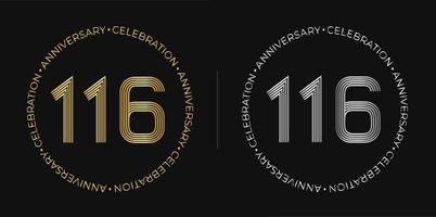 116° compleanno. uno centinaio e sedici anni anniversario celebrazione bandiera nel d'oro e argento colori. circolare logo con originale numeri design nel elegante Linee. vettore