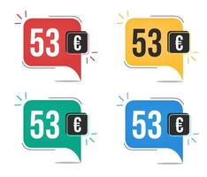53 Euro prezzo. giallo, rosso, blu e verde moneta tag con discorso Palloncino concetto. vettore