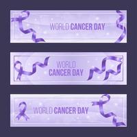 elegante set di banner viola giornata mondiale del cancro vettore
