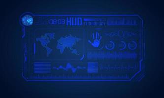 blu moderno hud tecnologia schermo sfondo con mondo carta geografica vettore
