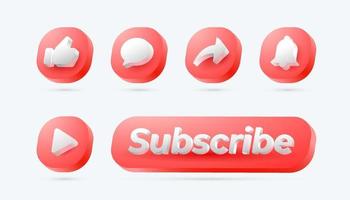 3d icona impostato piace, commento, Condividere, notifica, e sottoscrivi pulsante design vettore