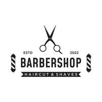 barbiere logo modello nel Vintage ▾ stile con il concetto di forbici, rasoio e altro strumenti.logo per attività commerciale, salone, etichetta e barbiere. vettore
