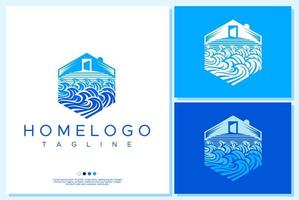 casa onda logo design. spiaggia villa logo design modello. vettore