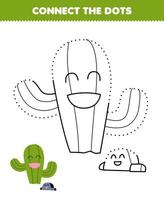 formazione scolastica gioco per bambini Collegare il puntini e colorazione pratica con carino cartone animato cactus e roccia stampabile natura foglio di lavoro vettore