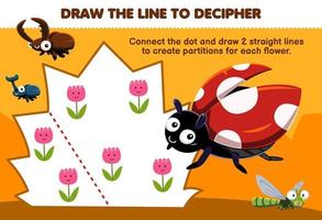 formazione scolastica gioco per bambini Aiuto carino bug disegnare il Linee per separato il fiore stampabile natura foglio di lavoro