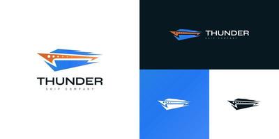 moderno nave logo con tuono concetto. crociera, yacht logo o icona vettore