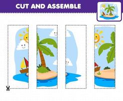formazione scolastica gioco per bambini taglio pratica e montare puzzle con carino cartone animato isola stampabile natura foglio di lavoro vettore