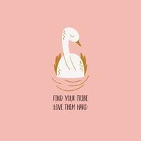 cigno uccello, amore citazione per san valentino giorno saluto carta mano disegnato nel rosa colore. bianca cigno nel lago isolato elemento con frase. carino animale cartone animato vettore illustrazione. romantico manifesto, saluto.