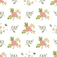 fiori insetti modello. di moda infinito floreale ditsy sfondo. tessuto design con fioritura fiori. carino mano disegnato primavera estate design per tessuto stoffa sfondo avvolgere carta. estate illustrazione. vettore