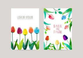 impostato di 3 carte con tulipano illustrazione, per saluto, invito, volantino, manifesto vettore