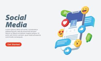 sociale media utente profilo interfaccia 3d isometrico con 3d emoji vettore illustrazione